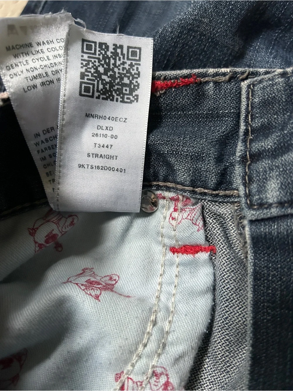 True Religion Men’s Straight Flap Jeans Red Stitch Dark Wash Size 34